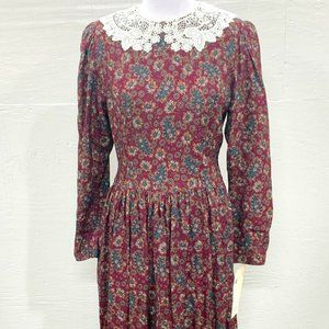 VINTAGE Lanz Originals Burgundy Paisley Tea Dress